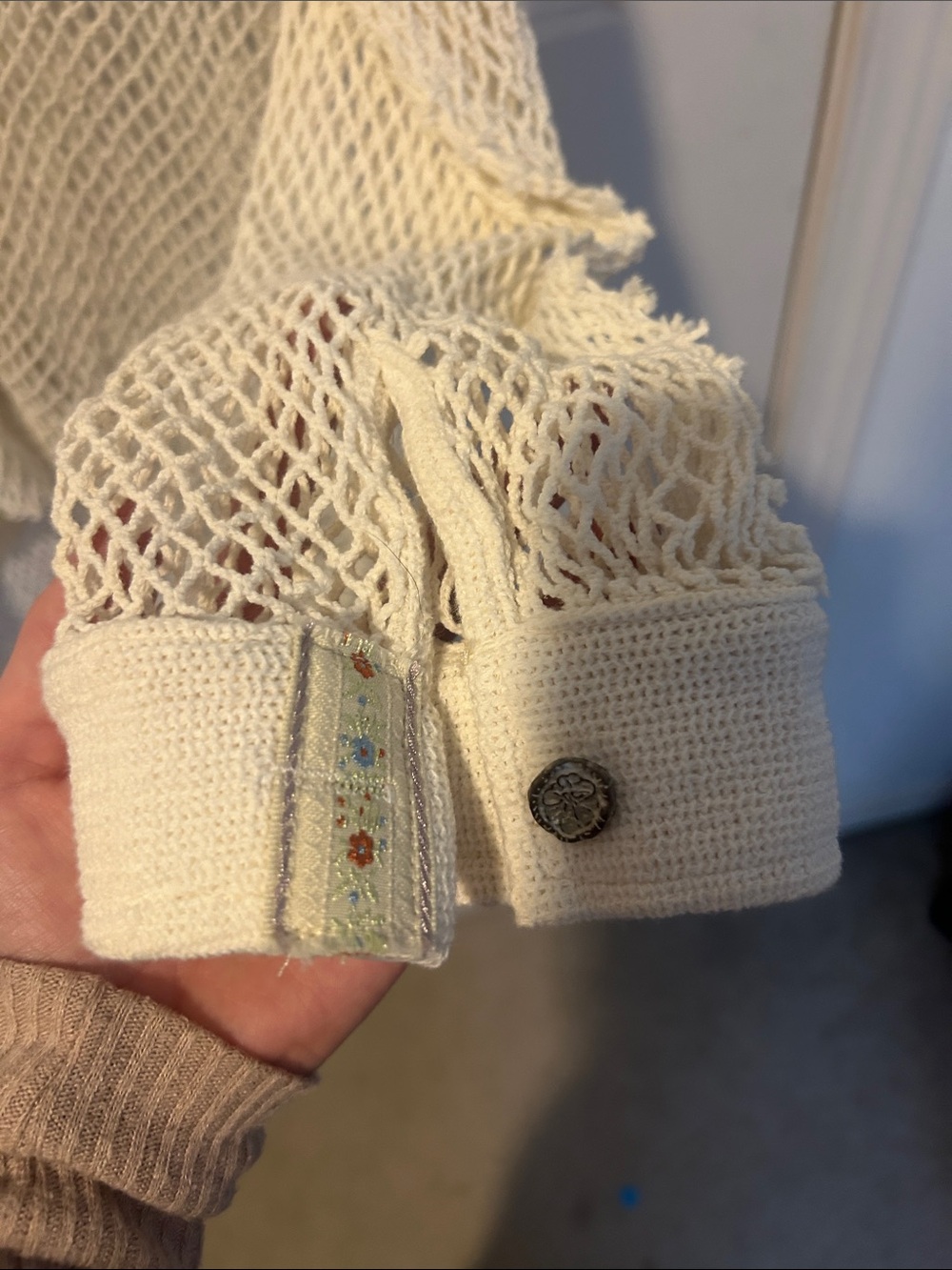 POL Open-Knit Button Front Shirt/swim cover up in Cream - Picture 7 of 9